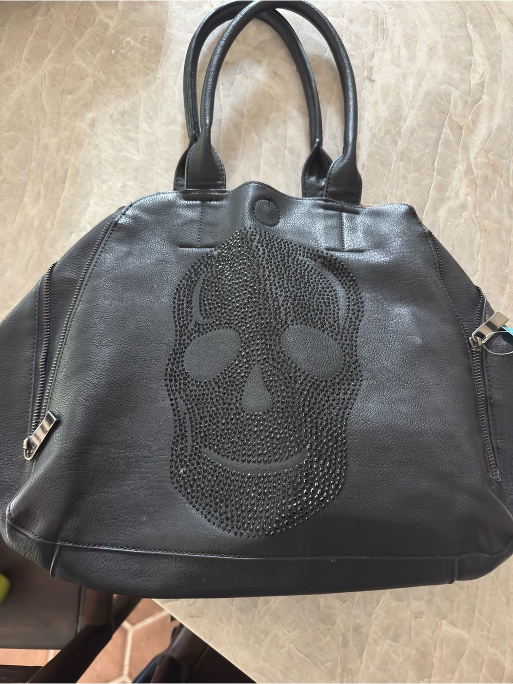 Kimberley Model - Black Women’s Tote Bag with Crystal Skull Accent